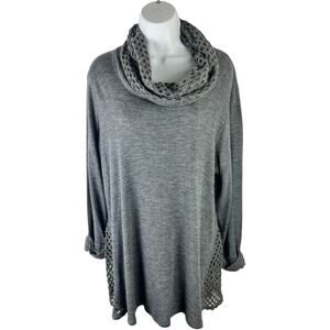 Indigo Soul Crochet Cowl Neck & Cuff Sweater Gray sz XL